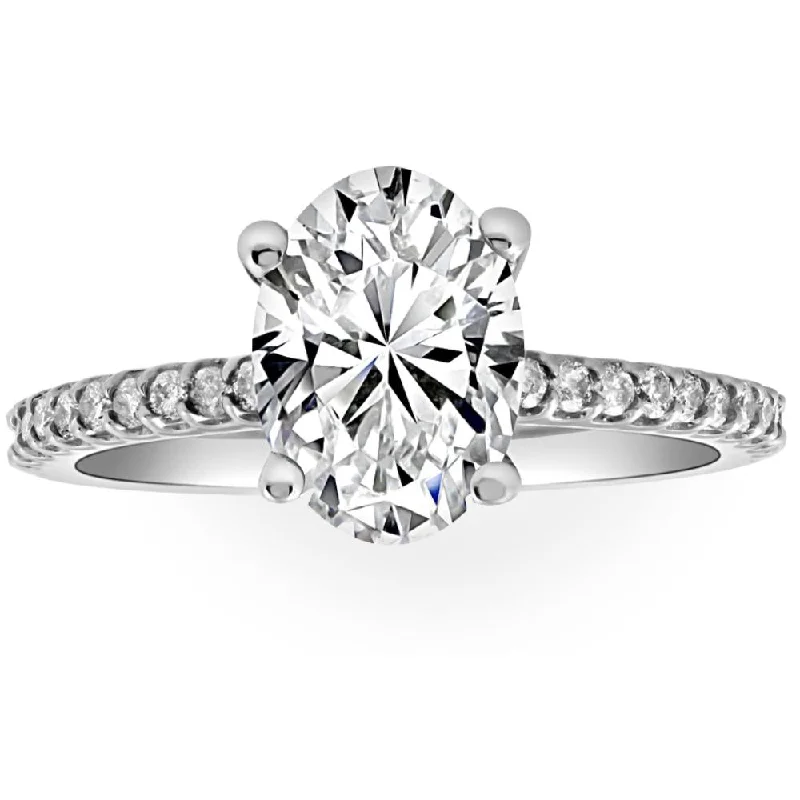 oval engagement rings -2 1/2Ct Oval Lab Grown Diamond Engagement Ring in 14k White or Yellow Gold