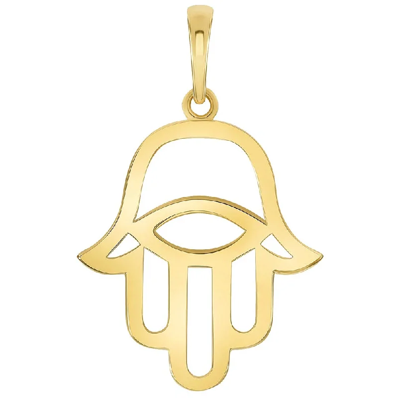 women diamond necklaces -Solid 14K Yellow Gold Hamsa Hand of Fatima with Evil Eye Charm Pendant