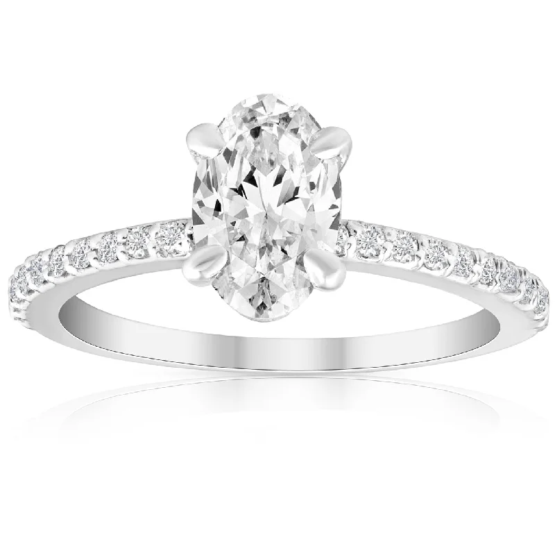 women classic engagement rings -1 1/2 Ct Oval Diamond Engagement Ring 14k White Gold With Sidestones