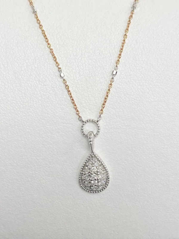 women chunky necklaces -14kt Rose and White Gold Pear Shape Drop Pendant