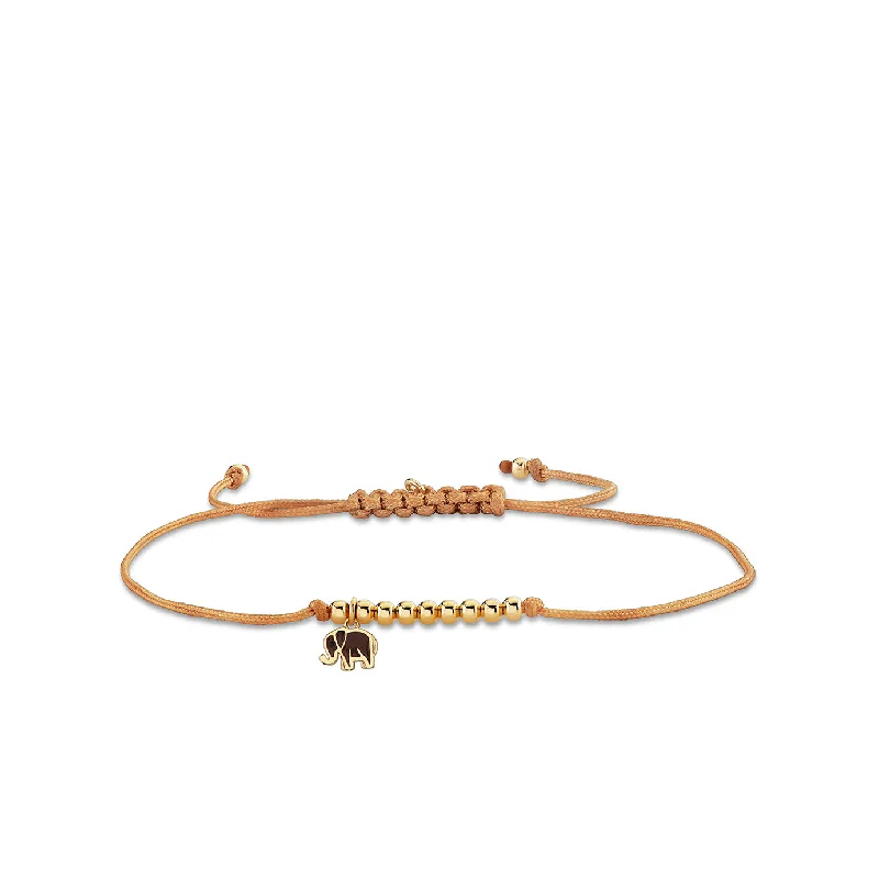 Gold & Brown Enamel Mini Elephant Cord Bracelet