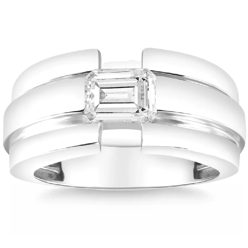 men engagement rings -Certified 2 1/2Ct Emerald Cut Solitaire Diamond Ring 10k Gold Lab Grown Men's