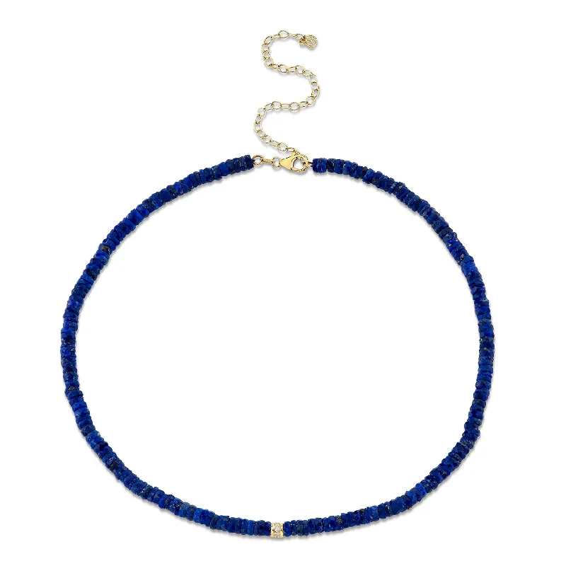 women luxury necklaces -Gold & Diamond Rondelle Lapis Heishi Necklace