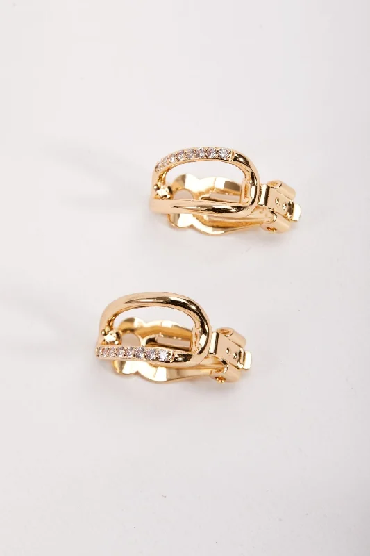 women diamond heart earrings -Gold Diamante Clip On Earrings