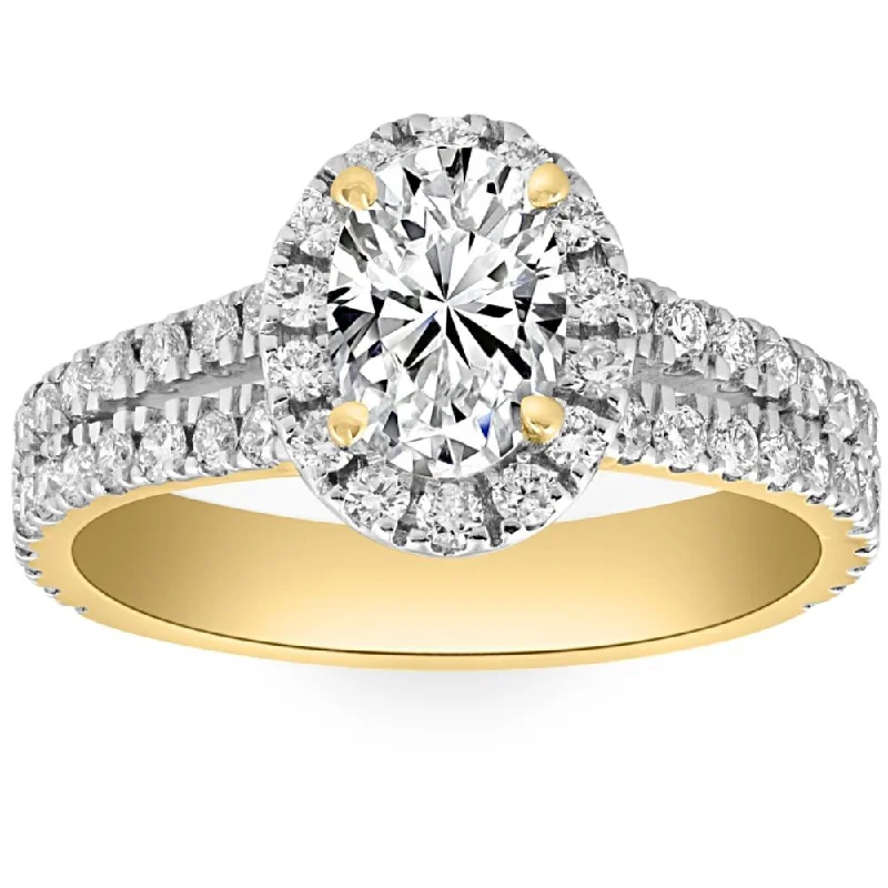 romantic engagement rings -2Ct Diamond Oval Lab Grown Halo Engagement Ring White, Yellow or Rose Gold