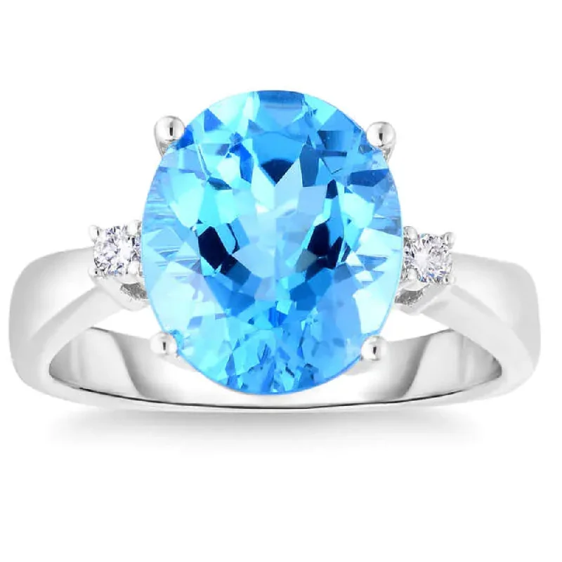 vintage-style engagement rings -4.68Ct Sky Blue Topaz & Diamond Ring in 14k White Gold