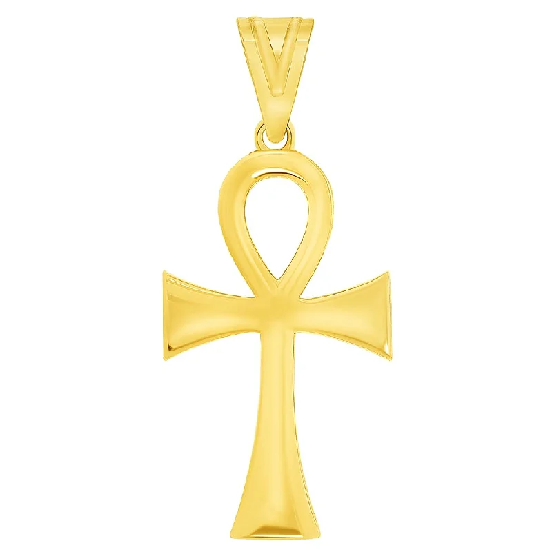 women chic necklaces -Polished 14k Yellow Gold Classic Egyptian Ankh Cross Pendant (1.2")