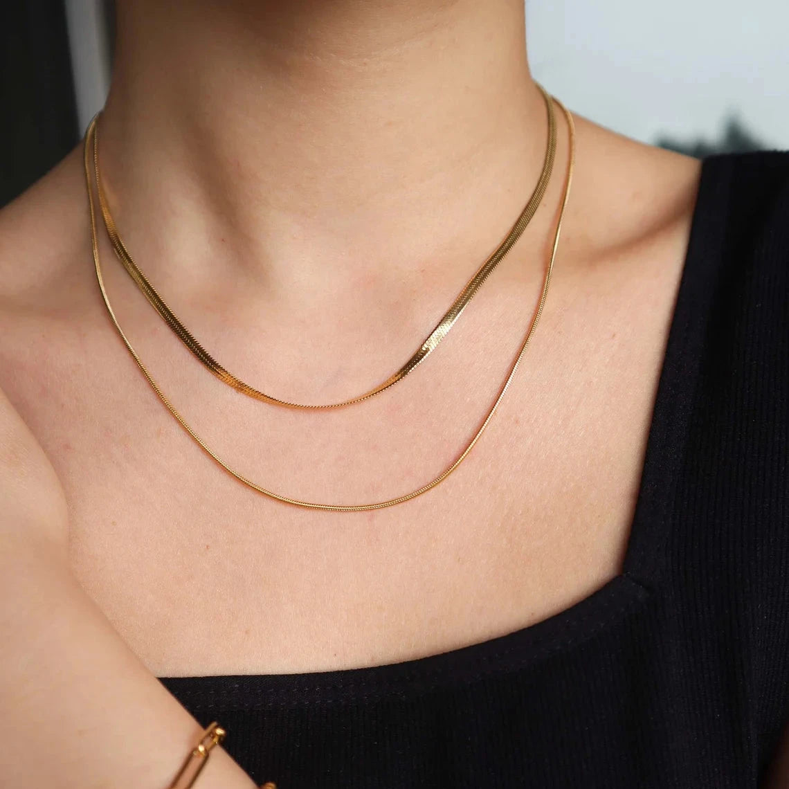 women rhinestone necklaces -The Essential Herringbone Necklace Layering Set