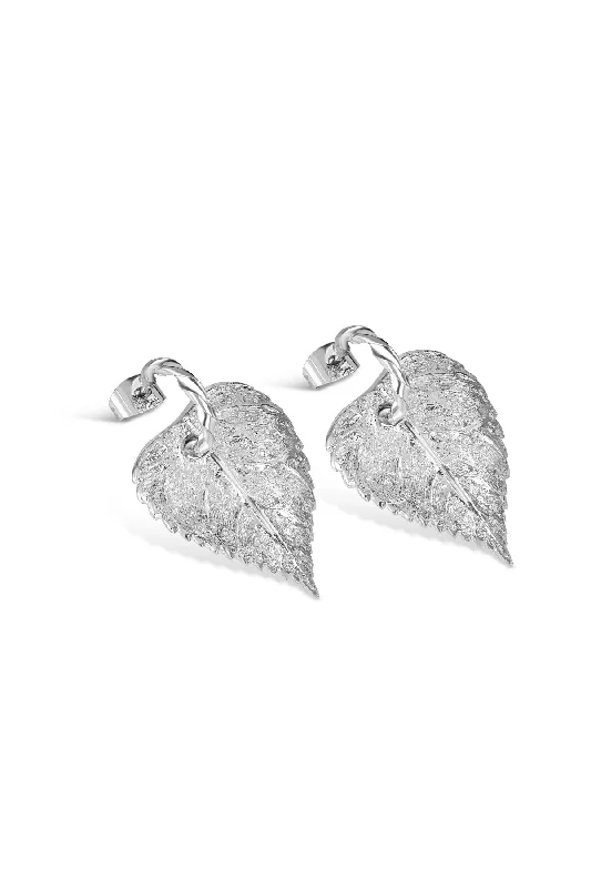 women silver hoop earrings -Textured Leaf Earrings