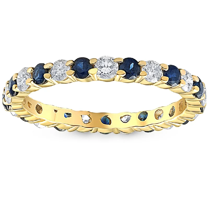 personalized engagement rings -1 cttw Blue Sapphire Diamond Wedding Eternity Ring 10k Yellow Gold