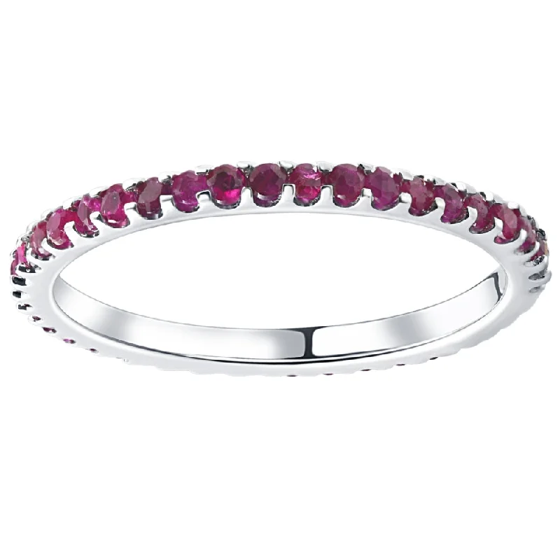 luxury diamond engagement rings -3/4Ct Ruby Eternity Ring Anniversary Band 10k White Gold