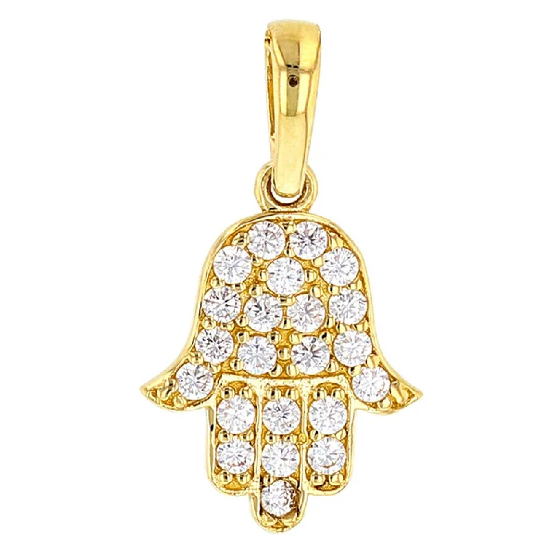 women sterling silver necklaces -Solid 14K Gold Hamsa Hand of Fatima with Cubic Zirconia Charm Pendant