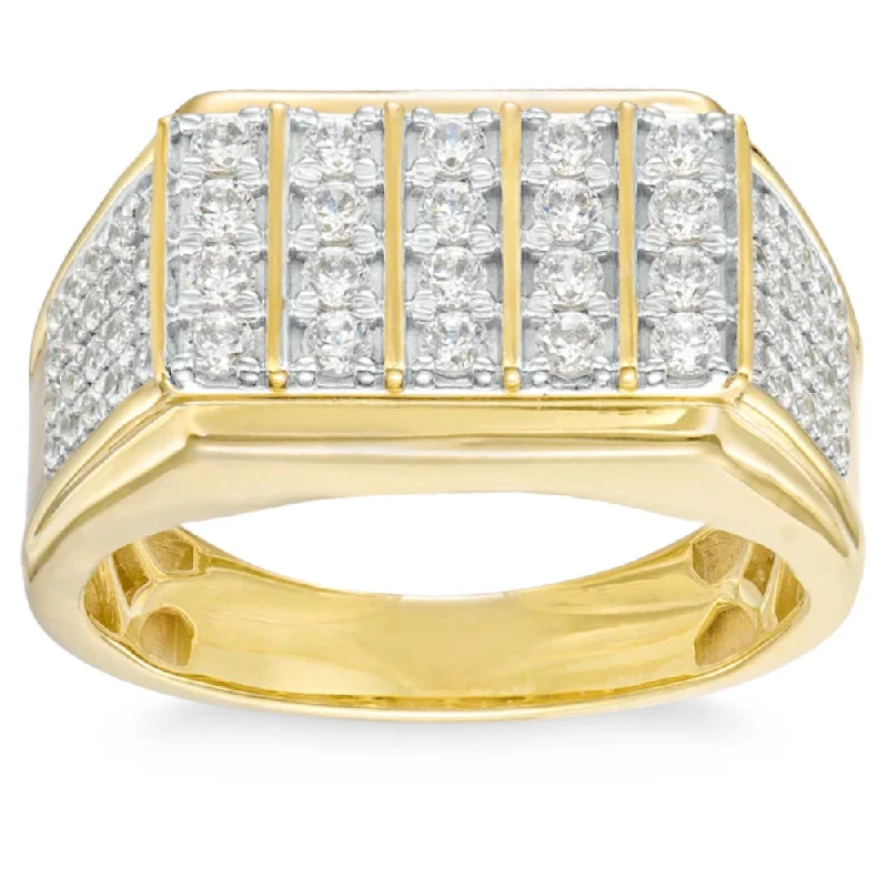 emerald and diamond engagement rings -1Ct Men's Diamond Rectangle Multi-Row Ring in 10k Yellow Gold