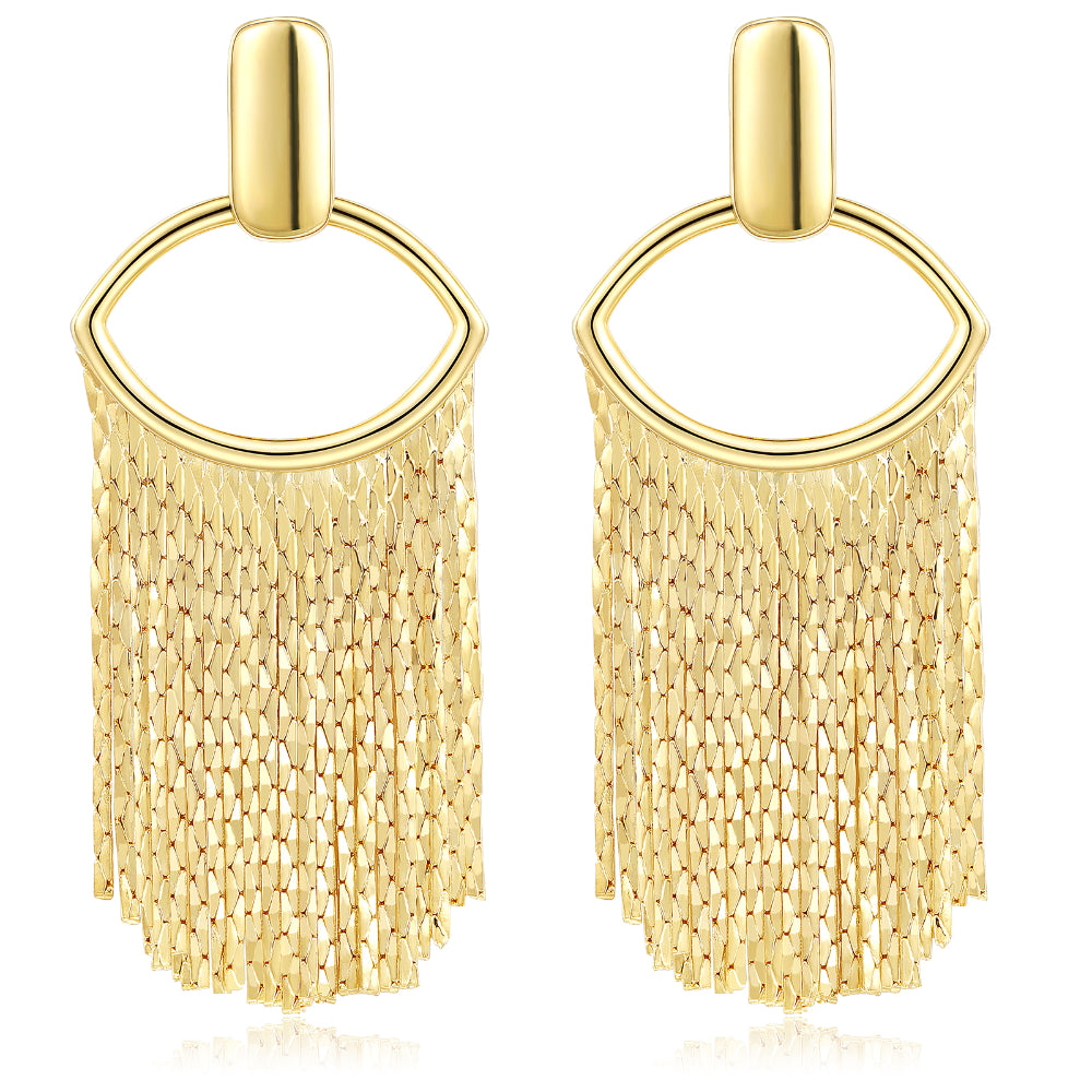 women oversized stud earrings -Tassel Dangle Earrings 14K Gold Plated