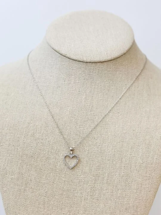 women diamond studded necklaces -Sterling Silver Pave Heart Pendant Necklace