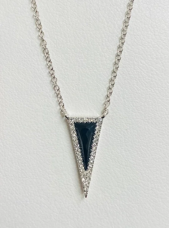 women luxury diamond necklaces -14kt White Gold Onyx and Diamond Necklace