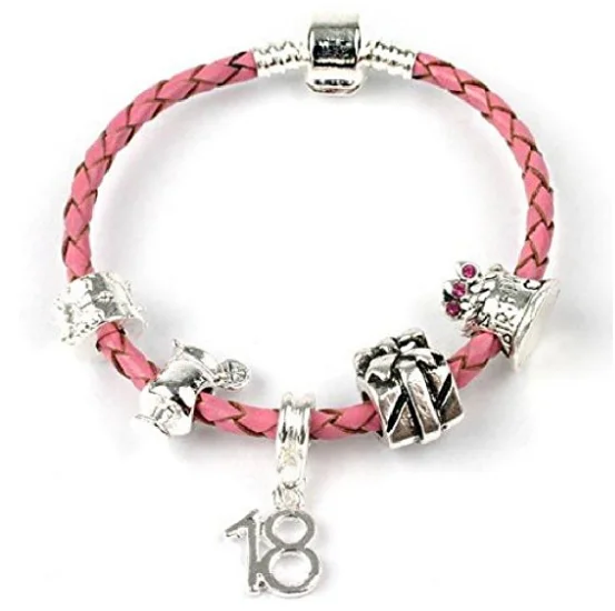 Teenager's 'It's My Birthday' Age 13/16/18 Pink Braided Charm Bead Bracelet