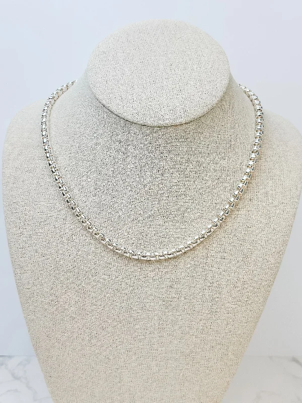 women diamond necklaces -Round Box Chain Necklace - Silver