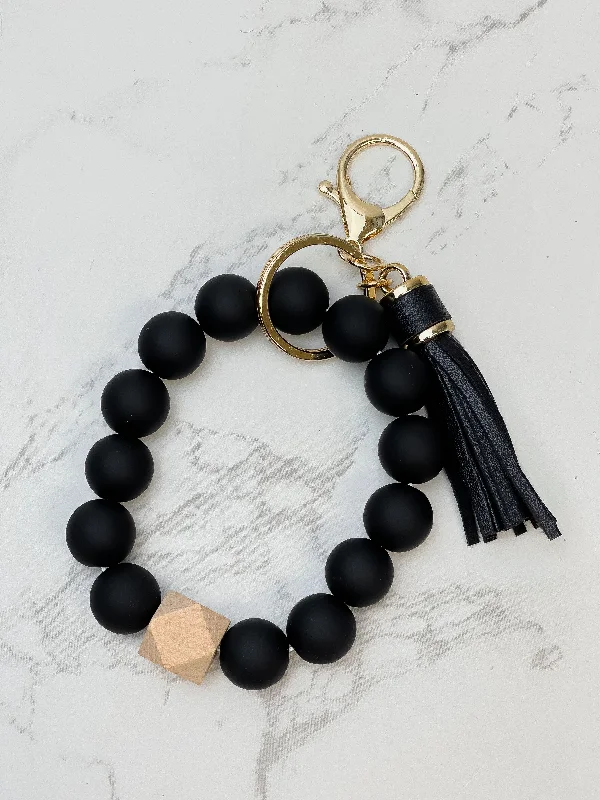 Silicone Beaded Key Ring Bracelet - Black