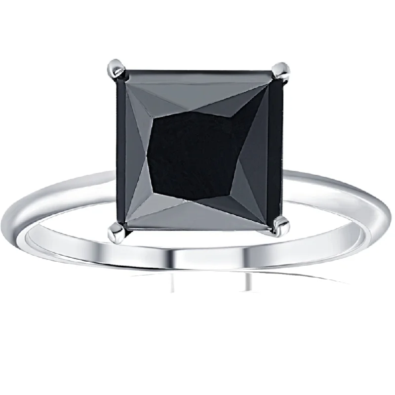 heart-shaped engagement rings -3Ct Black Moissanite Princess Cut Solitaire Engagement Ring 14k White Gold