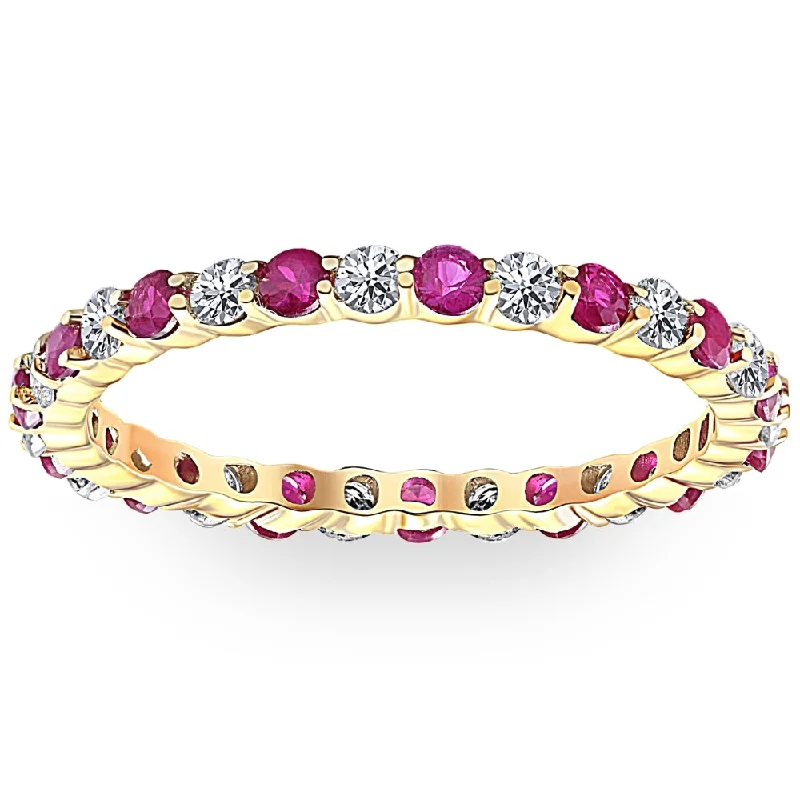 elegant engagement rings -1 cttw Ruby & Diamond Wedding Eternity Stackable Ring 10k Yellow Gold