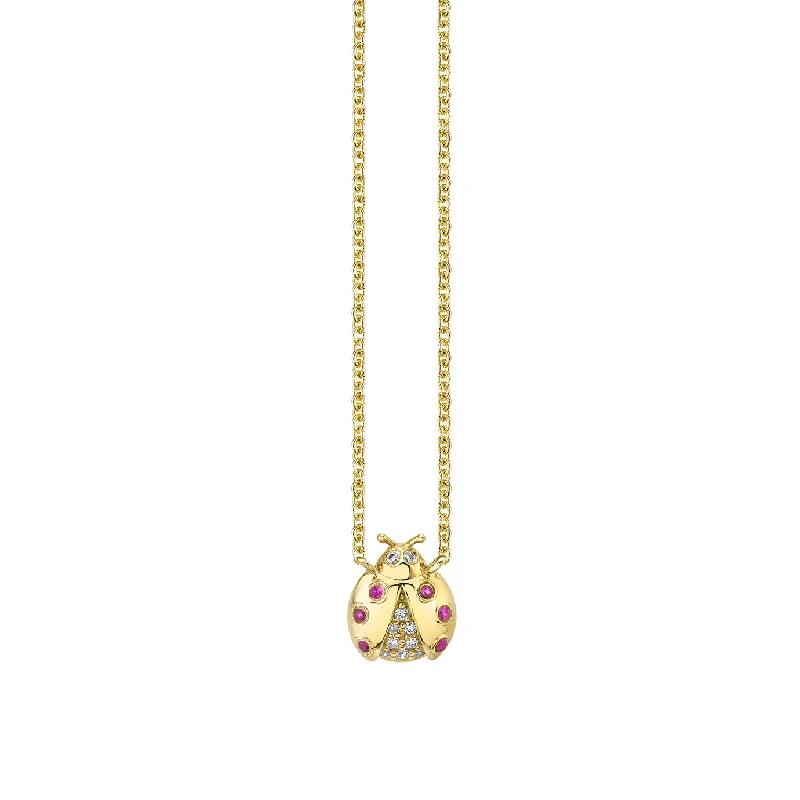 women 18k gold necklaces -Gold & Diamond Open Wing Ladybug Necklace