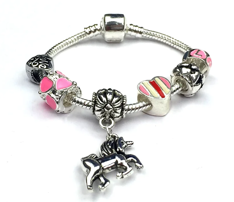 I Love Unicorns Silver Plated Charm Bracelet For Girls