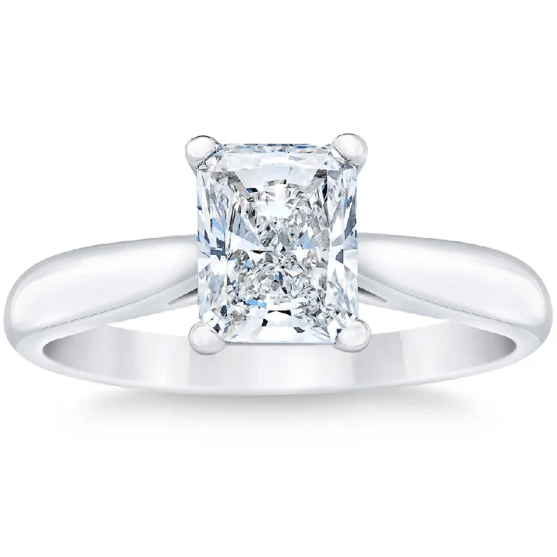 eco-friendly engagement rings -Platinum 1 Ct Radiant Cut Diamond Solitaire Engagement Ring Lab Grown