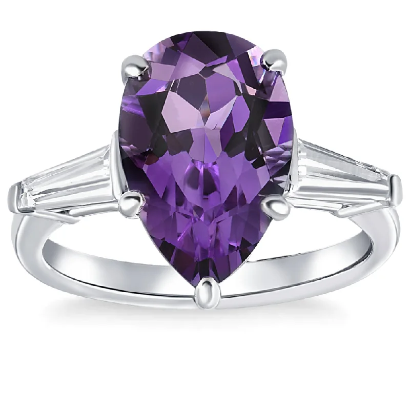 diamond wedding engagement rings -5Ct Pear Shape Amethyst & Moissanite Ring 14k White Gold