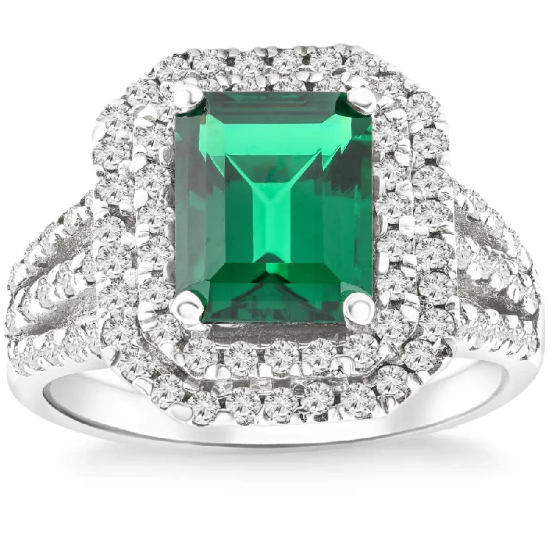 luxury engagement rings -4 1/2Ct TW Emerald Cut Emerald & Lab Grown Diamond Ring in 14k White Gold