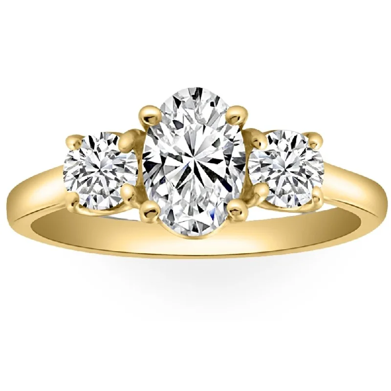 18k gold engagement rings -2Ct TWW Oval Lab Grown 3-Stone Diamond Engagement Ring in White or Yellow Gold