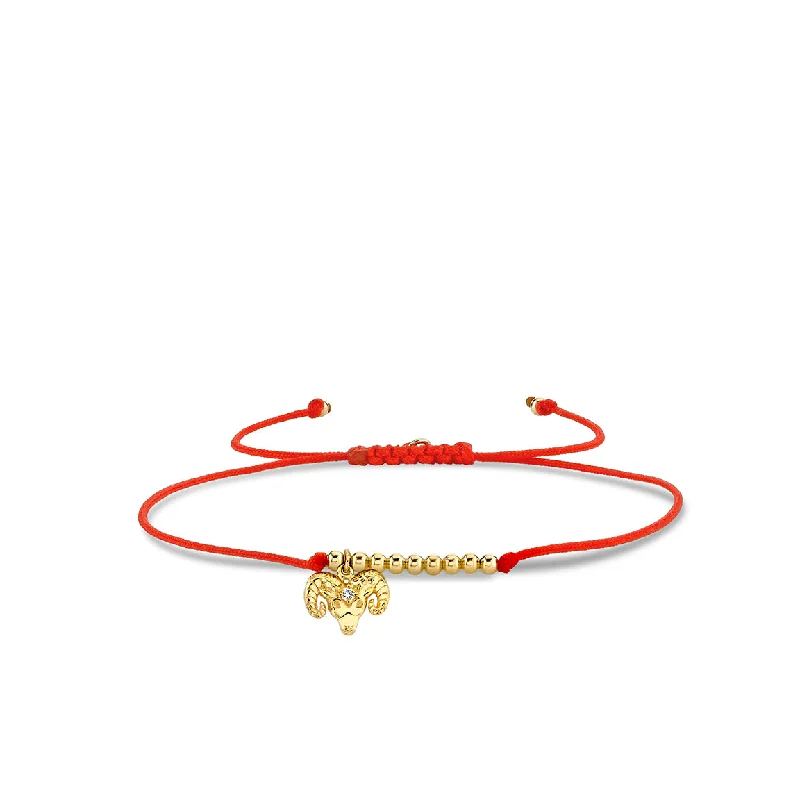 Gold & Diamond Tiny Aries Zodiac Cord Bracelet