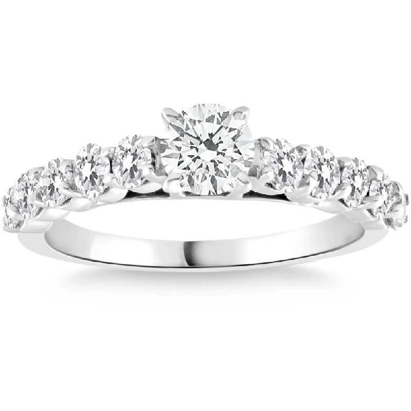 round brilliant cut engagement rings -1 1/2Ct Diamond Engagement Ring Round Cut 14k White Gold With Side Stones