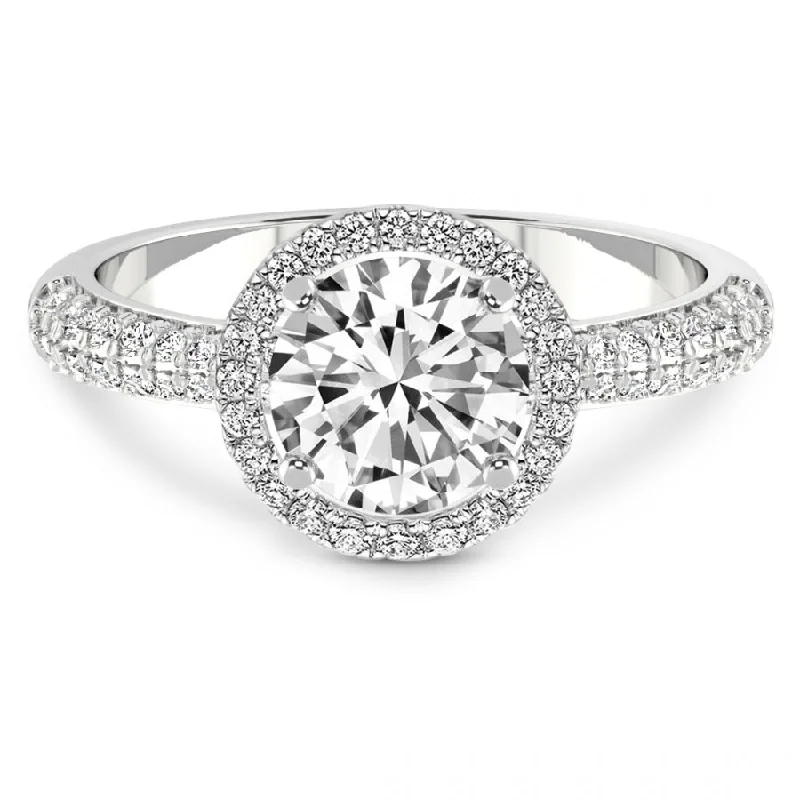 cushion diamond engagement rings -2 3/8Ct Pave Halo Diamond Engagement Ring Lab Grown White in Yellow or Rose Gold