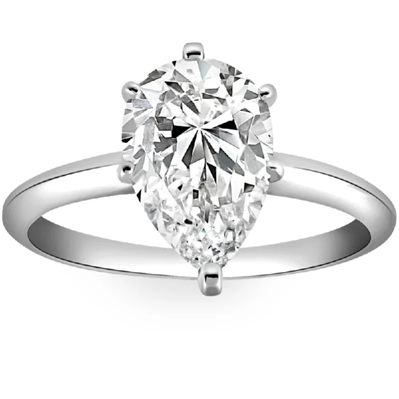 alternative engagement rings -3CT Platinum Pear Shaped Diamond 6-Prong Solitaire Engagement Ring Lab Grown