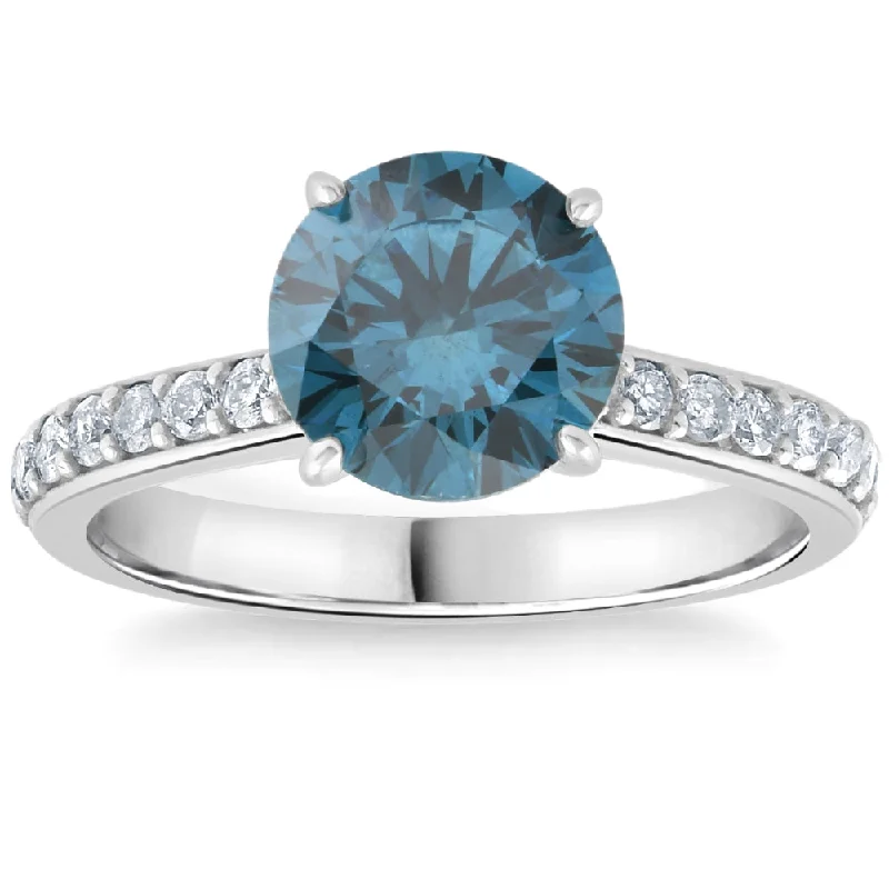 14k engagement rings -2Ct TW Round Brilliant Cut Blue Diamond Engagement Ring 14k White Gold