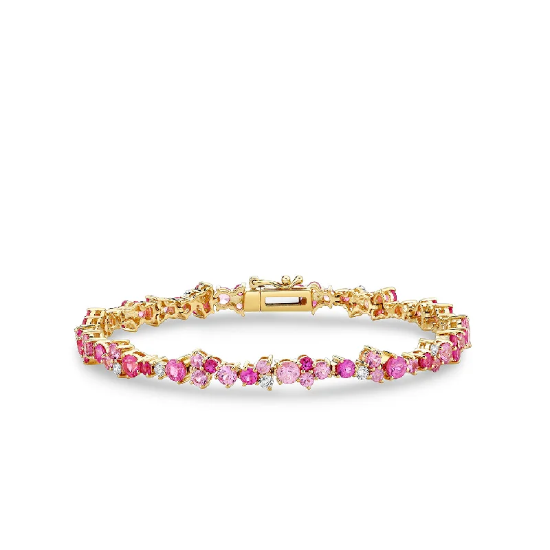 Gold & Diamond Pink Sapphire Cocktail Tennis Bracelet