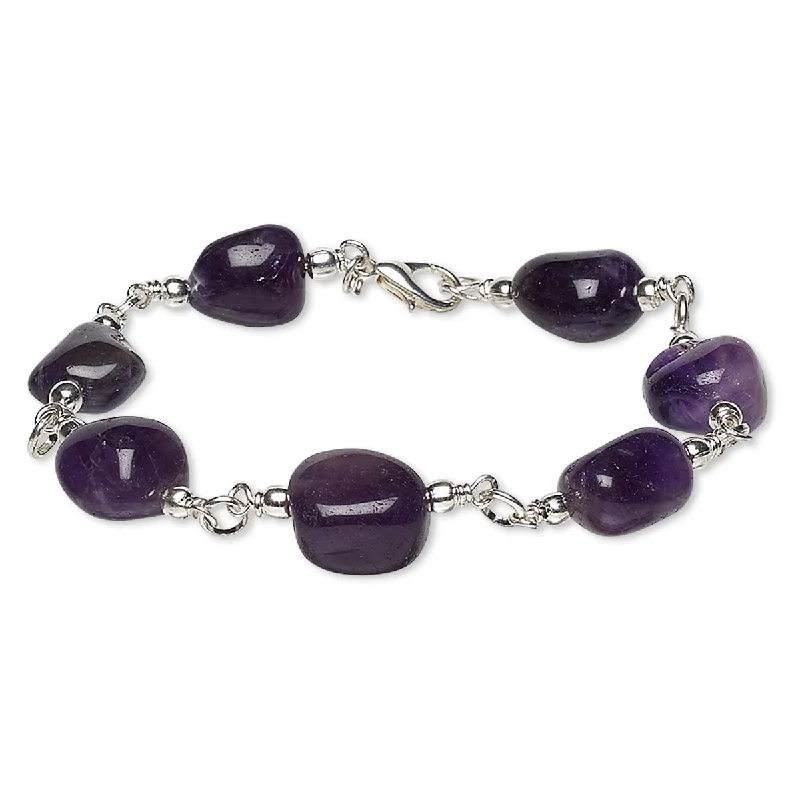 Natural Amethyst Nugget Bracelet with Silver Lobster Claw Clasp, 7 1/2"