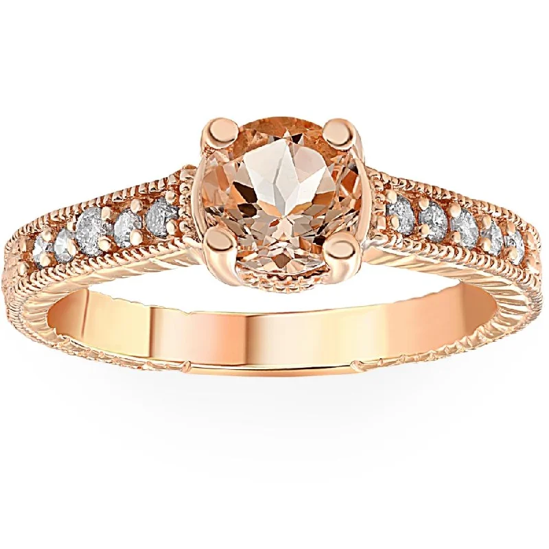 women engagement rings -1 Ct Morganite & Diamond Vintage Engagement Ring in 14k Rose Gold