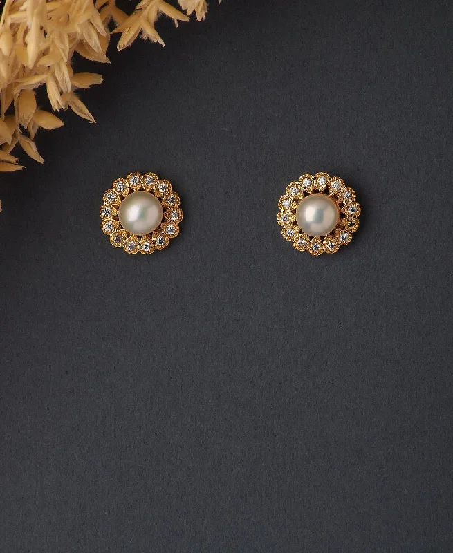 women classy earrings -Floral Pearl Stud Earring